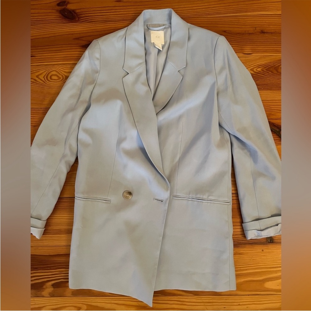 H&M Soft Blue Double-Breasted Blazer